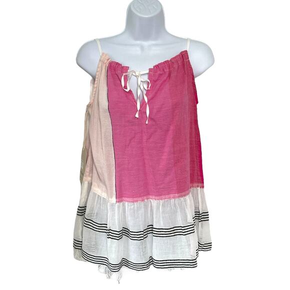 Lemlem Colorblock Swing Tank Top Pink Fringe Bottom Small NEW - Picture 1 of 7